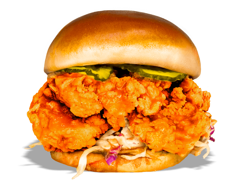 Delicious honey garlic fried chicken sandwich from Kung Fu Chicken, packed with flavor and Asian cabbage slaw in Miami. Get yours today!